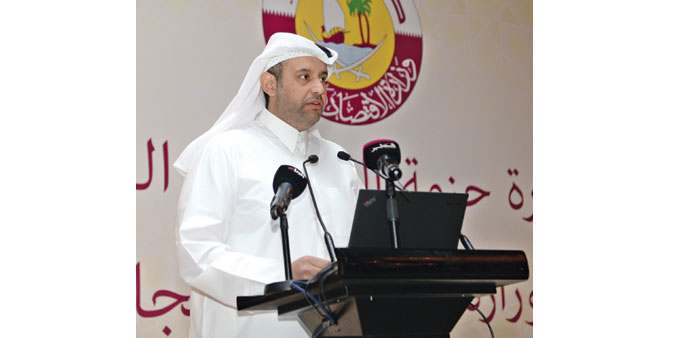 HE the Minister of Business and Trade Sheikh Ahmed bin Jassim al-Thani addressing the launch event yesterday.