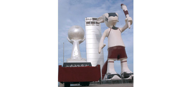 A giant Heir Apparent Cup trophy at the Corniche yesterday.