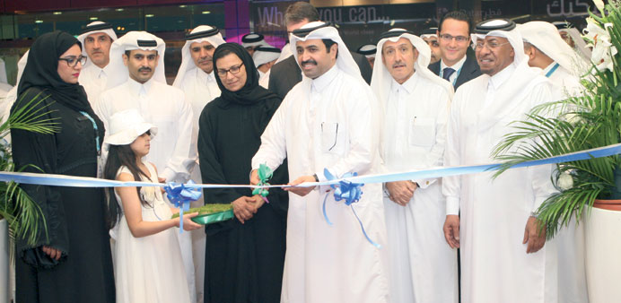 HE Dr Mohamed bin Saleh al-Sada inaugurating the QP Environment Fair at Doha Exhibition Centre yesterday. 