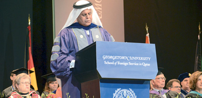 HE Abdullah bin Hamad al-Attiyah, Chairman of the Administrative Control and Transparency Authority, delivering the keynote address.