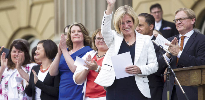 Rachel Notley is sworn in as Albertau2019s new premier at her official swearing-in ceremony in Edmonton on Sunday.