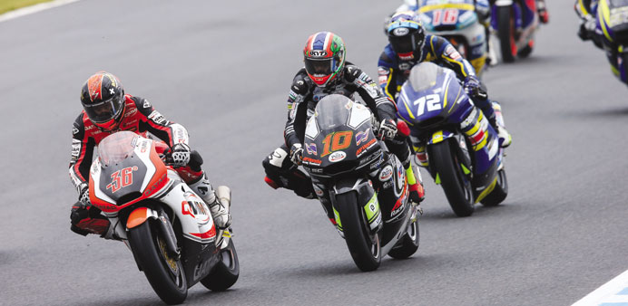 QMMF Racing Teamu2019s Mika Kallio in action during the Moto2 race in Motegi yesterday.