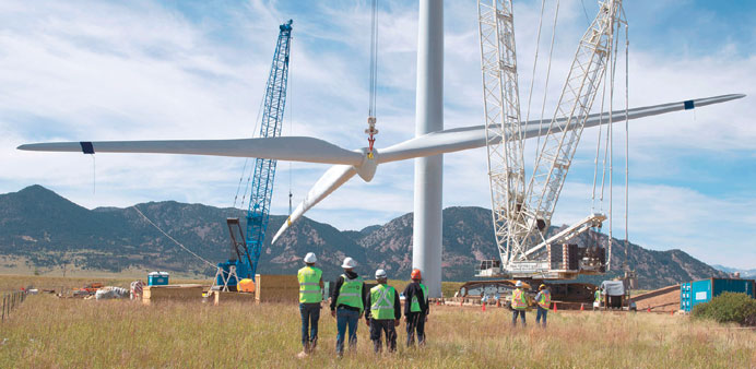 A windmill being erected at a renewable energies technology exhibition in Dar es Salaam, Tanzania.