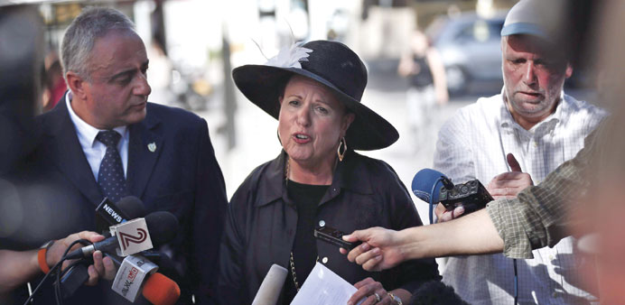 Jonathan Pollardu2019s wife, Esther, speaks during a press conference on a street in downtown Jerusalem yesterday.