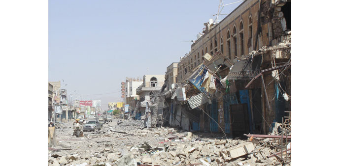Damage is seen following an air strike in Yemenu2019s northwestern city of Saada yesterday.