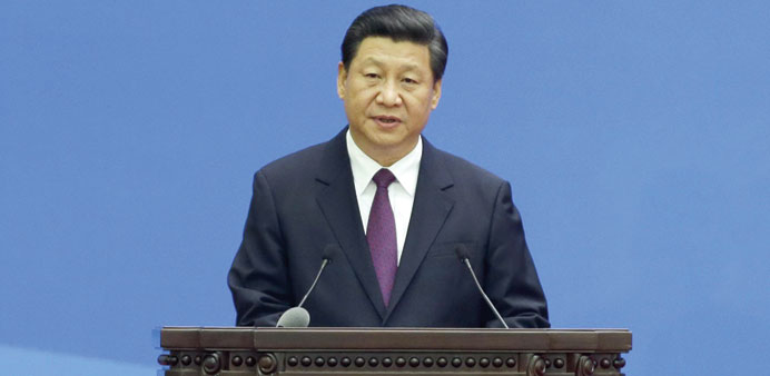 Chinau2019s President Xi Jinping delivers a speech at the Great Hall of the People in Beijing yesterday.