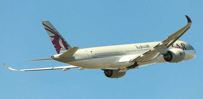 A Qatar Airways A350 XWB takes to the air.