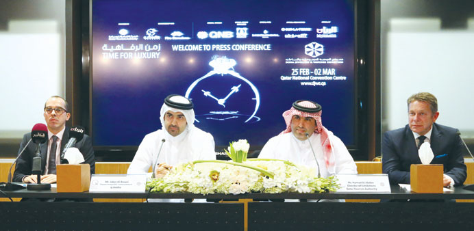 Hamad al-Abdan (third from left) gives details of DJWE 2014 as Ricard Zapatero, Jaber al-Ansari and Peter Suten look on. PICTURE: Jayaram