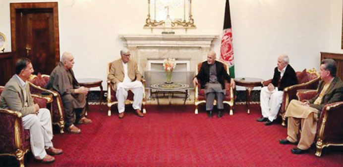 President Ashraf Ghani meets leaders from ANP, PkMAP, QWP at Presidential Palace in Kabul.