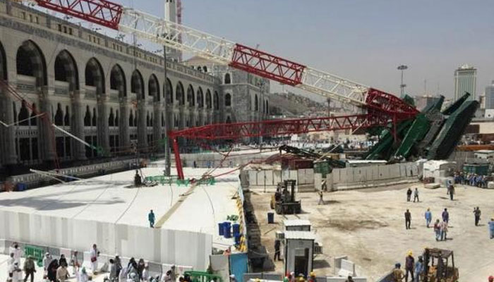 A construction crane toppled into a courtyard of the Grand Mosque in Makkah in September last year. 