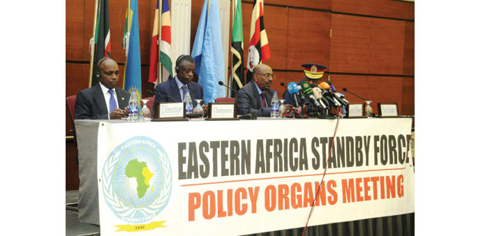 Bashir attends the meeting of representatives from east African defence ministries in Khartoum yesterday. 
