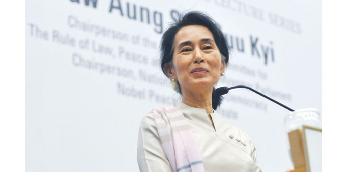 Aung San Suu Kyi in Singapore yesterday.