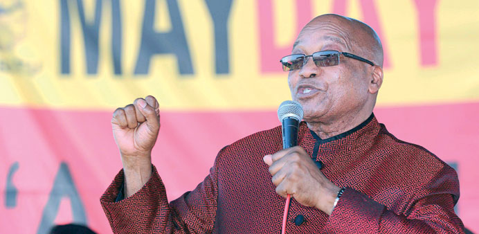 President Zuma singing at a May Day Rally at Galeshewe Stadium in Kimberley yesterday.