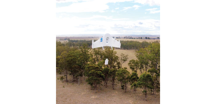 A Google drone on a test flight over dry land in Queensland, Australia.