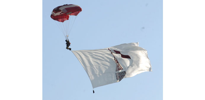 A flag is tagged by a para jumper performing aerial sorties yesterday. PICTURE: Noushad Thekkayil