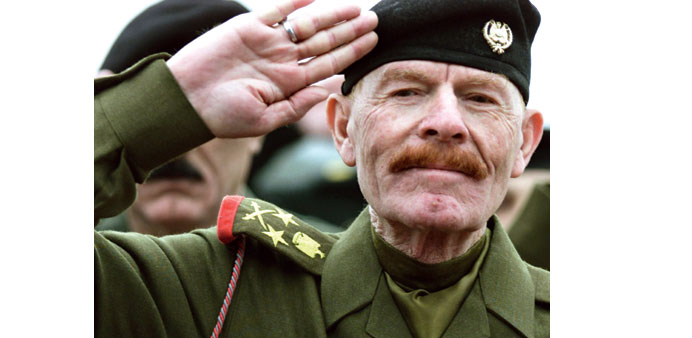 Douri salutes during an Army Day celebration in Baghdad in this January 6, 2002 file photo.