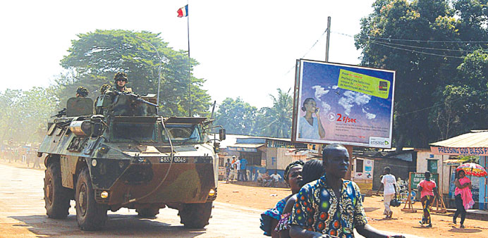A French army armoured vehicle patrols in Bangui.