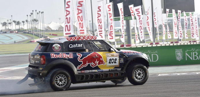 Qataru2019s Nasser al-Attiyah in action during the Super Special Stage at the Abu Dhabi Desert Challenge.