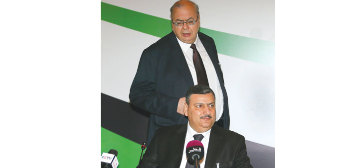 Former Syrian premier Riad Hijab (bottom) and Farouk Taha, former Syrian ambassador to Belarus, at the first official meeting of the Free National Gat