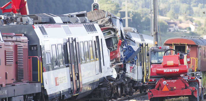Scene of the train collision in Granges-pres-Marnand.
