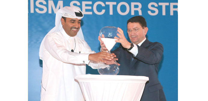 Al-Mohannadi  launching the strategy along with Dr Rifai. PICTURE: Jayaram