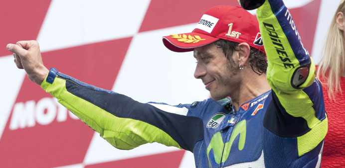 Valentino Rossi celebrates his win at the Dutch Grand Prix in Assen.