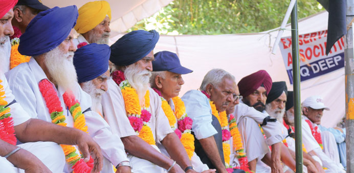 Ex-servicemen stage a demonstration to press for their demands of One Rank One Pension in New Delhi yesterday.