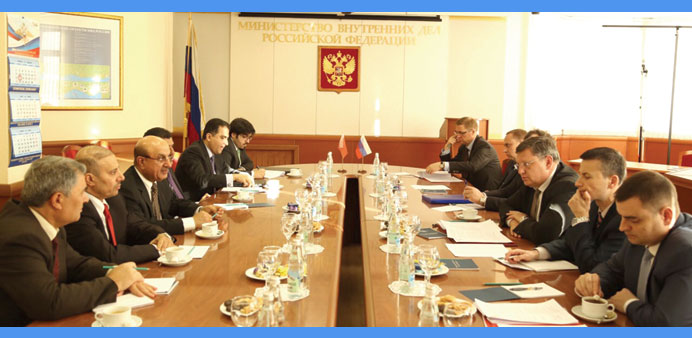 The Qatari delegation in discussions with Russian officials in Moscow.