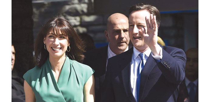  Prime Minister David Cameron leaves along with his wife Samantha after launching the Conservative Partyu2019s election manifesto in Swindon, western Engl