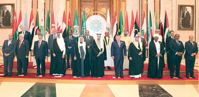 HH the Emir Sheikh Hamad bin Khalifa al-Thani with other Arab leaders at the third Arab Economic and Social Development summit in Riyadh yesterday