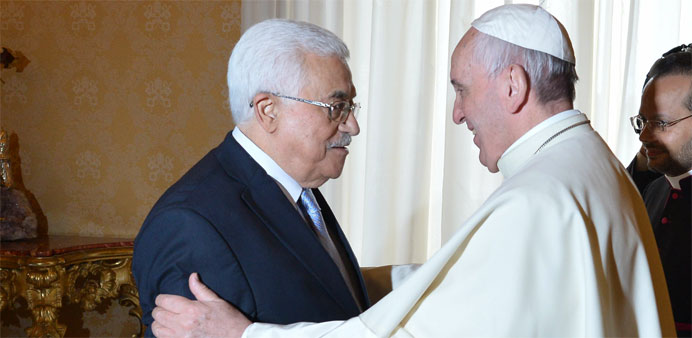 Pope Francis welcomes Palestinian authority President Mahmud Abbas