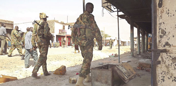 Soldiers from South Sudanu2019s army patrol the streets of Malakal on Tuesday.