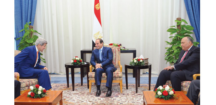 Egyptian President Abdel Fattah al-Sisi meeting US Secretary of State John Kerry in the Red Sea resort of Sharm El-Sheikh yesterday.