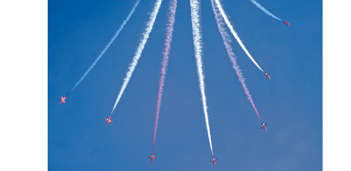 Seven Hawk jets performing during the show.  PICTURE: Jayaram