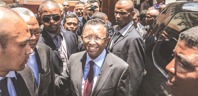 Rajaonarimampianina smiles after being declared president.