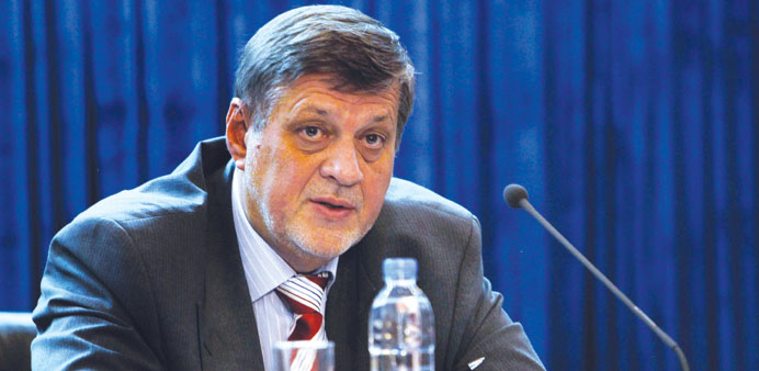 UN Secretary Generalu2019s Special representative for Afghanistan Jan Kubis addresses a press conference in Kabul yesterday.