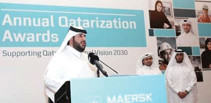Faisal speaking at the 2015 annual Qatarisation event.