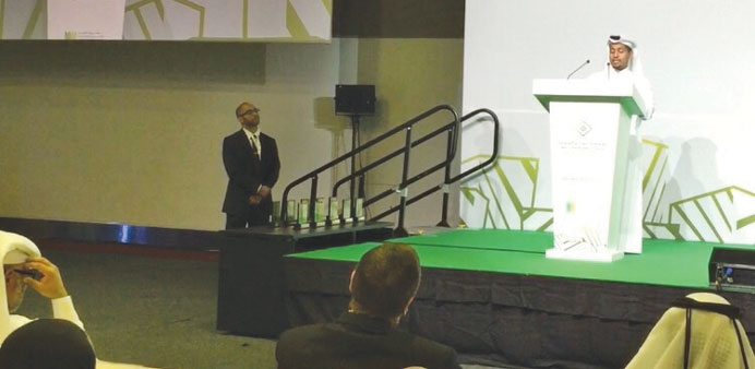Sheikh Soud al-Thani delivering the keynote speech.