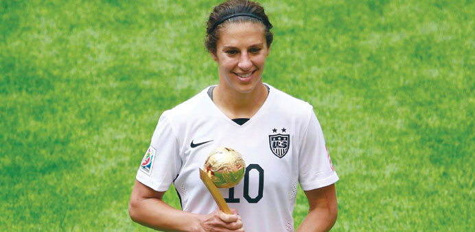 Carli Lloyd of the United States poses after winning the Golden Ball. (AFP)