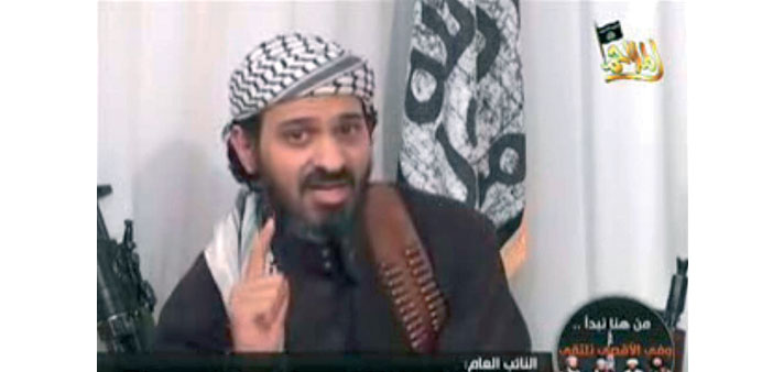 Shehri speaks in a video posted on Islamist websites in this January 24, 2009 file image.