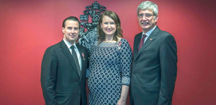 Robert Bruce Johnson, Amy Johnson and Canadian Ambassador Andre Dubois.