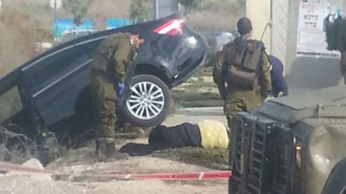 The scene of an attempted attack by a Palestinian woman with a knife, according to police