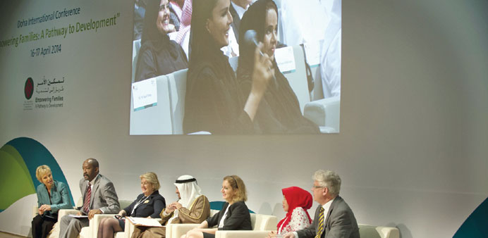 HH Sheikha Moza bint Nasser participates in the plenary session, u2018Families Matteru2019, at the conference. PICTURE: A R al-Baker/HHOPL