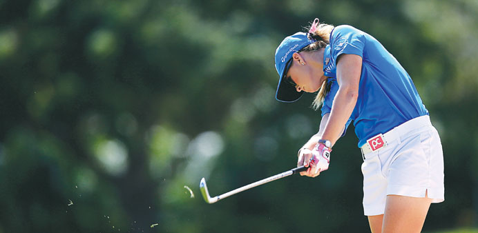 Paula Creamer hits her second shot on the 2nd hole during the second round of the LPGA Lotte Championship Presented by J Golf in Kapolei, Hawaii, on T