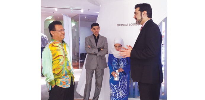 Malaysian ambassador Johar, left,  speaking to APU South Asia and Middle East regional manager Mohamed Ali during the start of the u201cEducation Malaysia