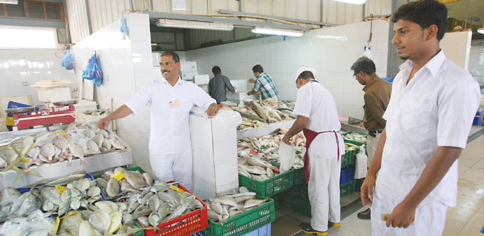 A view of the fish stalls at the Doha Central Market yesterday. PICTURE: Jayaram