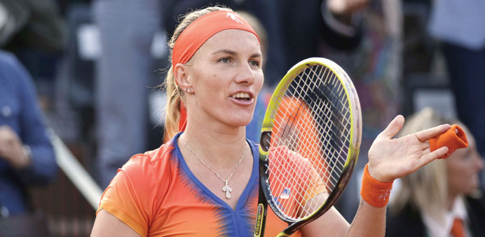 Russias Svetlana Kuznetsova celebrates her victory over Czech Republicu2019s Lucie Safarova. (AFP)