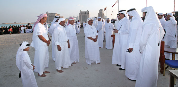 HH the Father Emir Sheikh Hamad bin Khalifa al-Thani at the Third Dhow Festival that was held last week at the Katara beach. The Fath Al Kheir dhow le