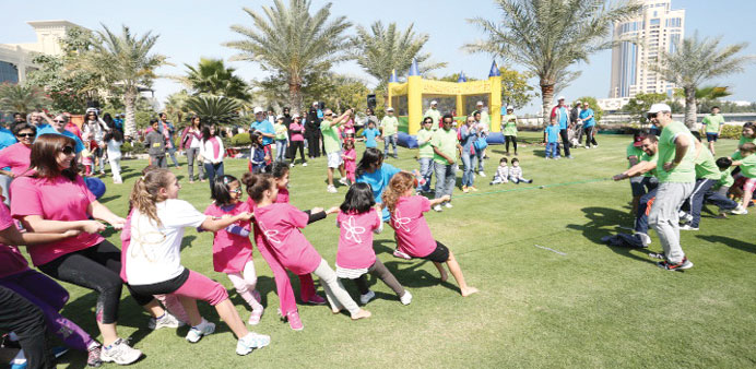 A tug-of-war contest.