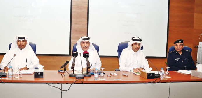 Ahmed Abdullah, Ahmed Mohamed al-Sada, Abdul Aziz al-Muftah and Colonel Abdulla Khalifa al-Muftah at the press conference yesterday.